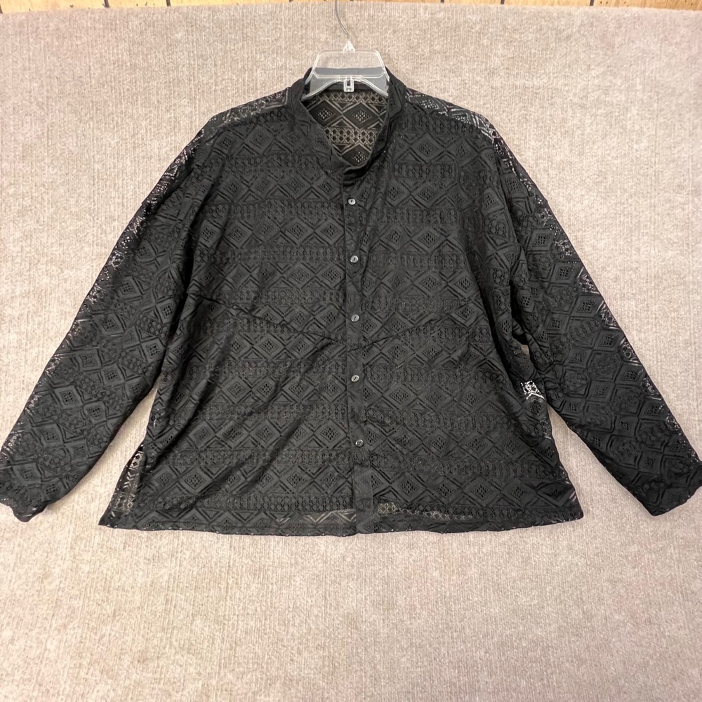 INCERUN 5XL Black Layered Lace Button Down‎ Blouse Bohemian Festival Top
